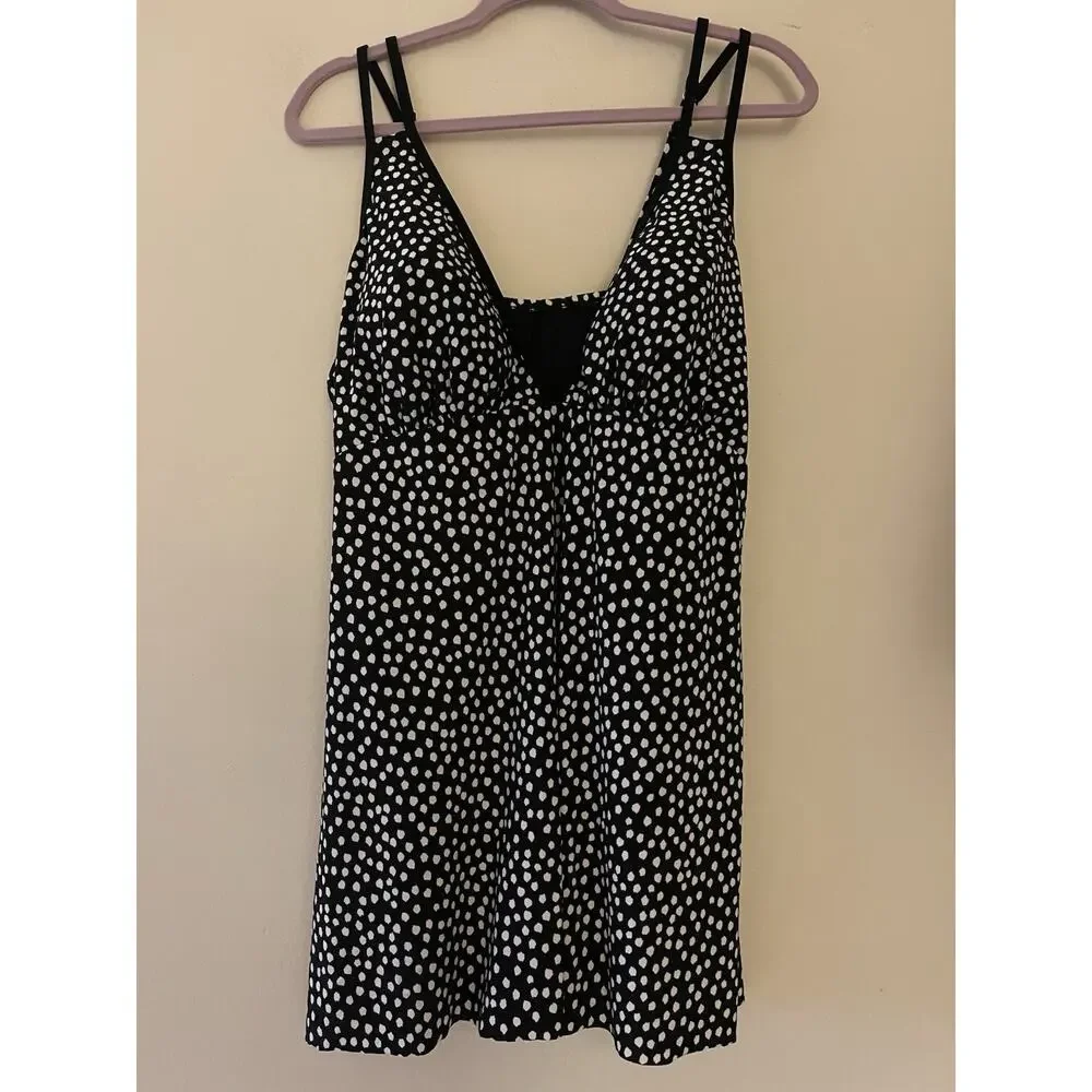Trimshaper Tracey Black White Dots Funfetti Slimming Swim Dress NWT 22W - Picture 7 of 9